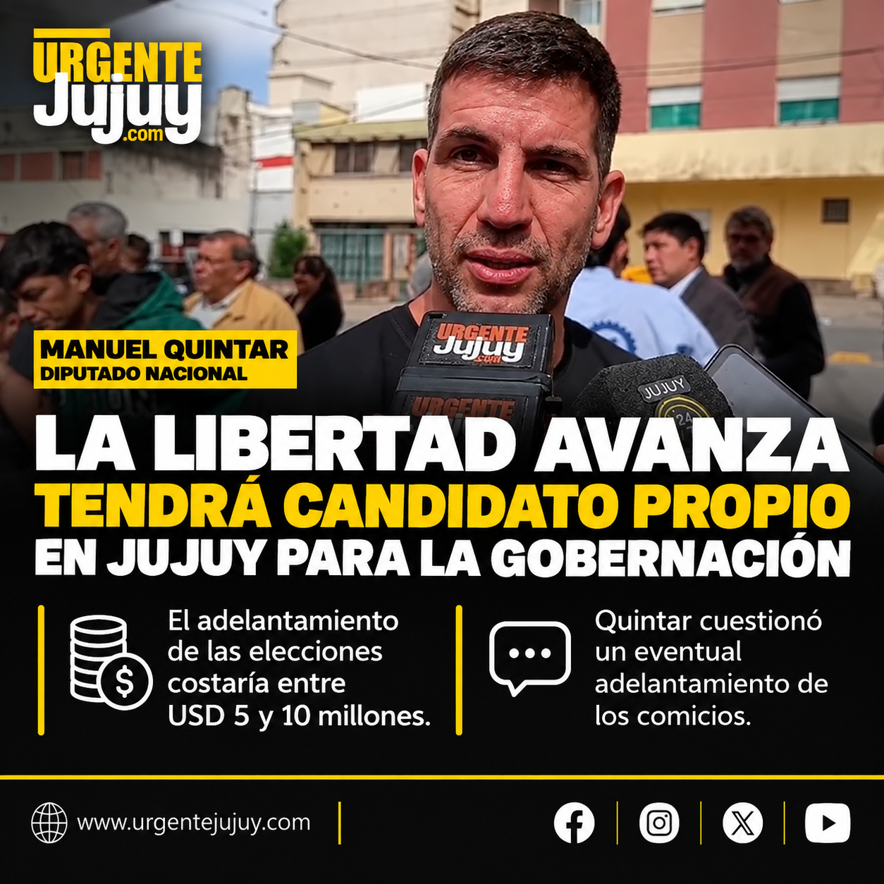Quintar cuestionó un eventual adelantamiento de las elecciones y confirmó que LLA tendrá candidato propio en Jujuy