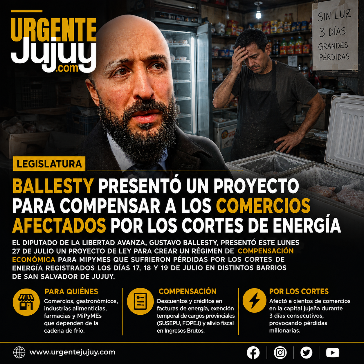 Ballesty presentó un proyecto para compensar a las PyMEs afectadas por los cortes de energía en Jujuy