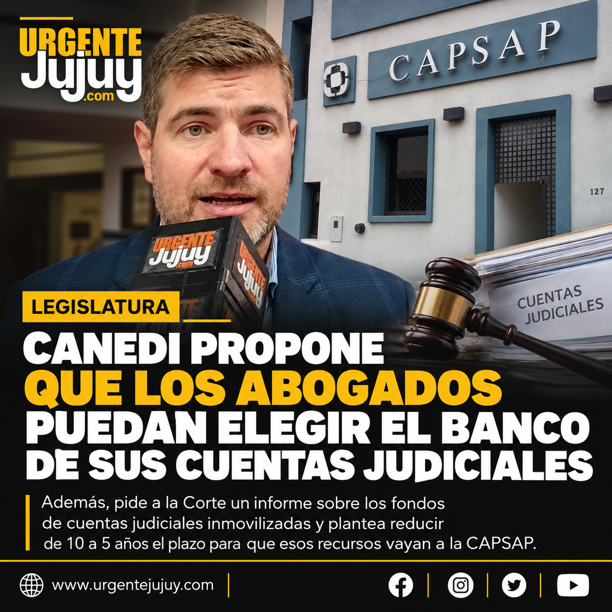 Canedi profundiza su iniciativa sobre CAPSAP: propone libre elección bancaria para las cuentas judiciales y pide informes a la Corte