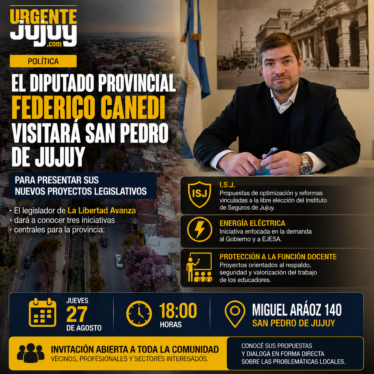 Canedi desembarca en San Pedro para presentar proyectos sobre el ISJ, EJESA y protección a docentes