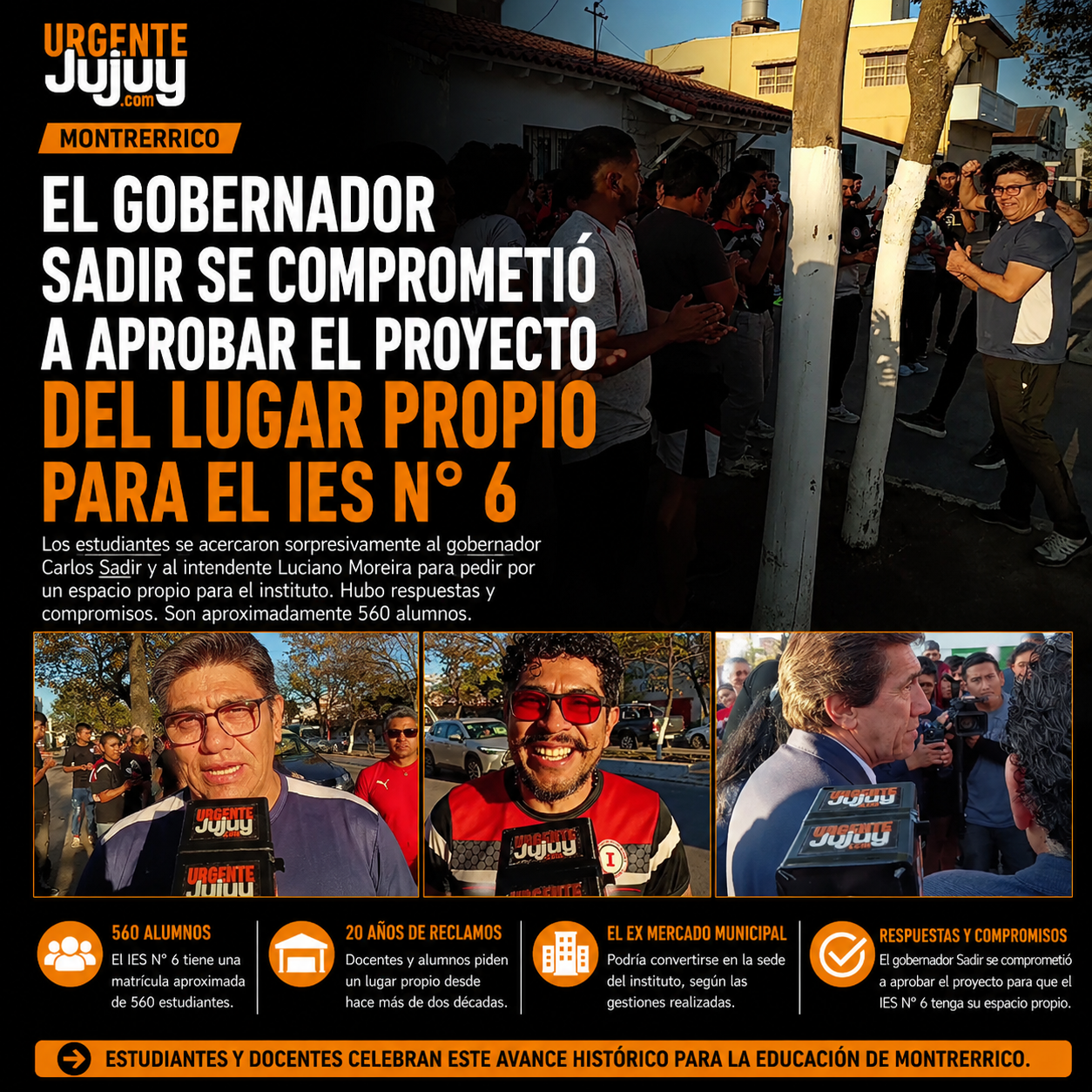 El gobernador Sadir se comprometió a aprobar el proyecto para que el IES N° 6 de Monterrico tenga un lugar propio