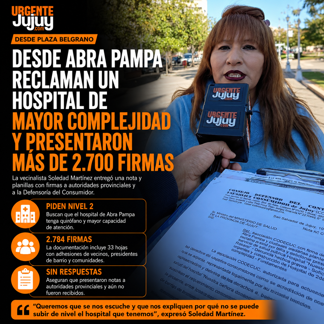 Vecinalistas de Abra Pampa reclaman elevar la complejidad del hospital y aseguran haber reunido más de 2.700 firmas